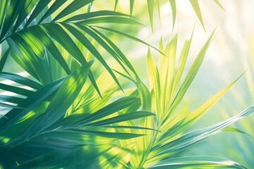 Palm leaves in sunlight. Natural background and texture for design.