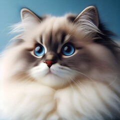 Majestic fluffy Cream-Colored Long-Haired Cat Posing Against a Neutral Background, ragdoll