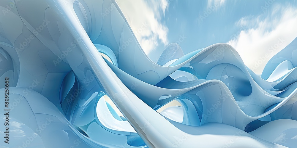 Poster blue and white abstract 3d rendering of a futuristic landscape aig51a.
