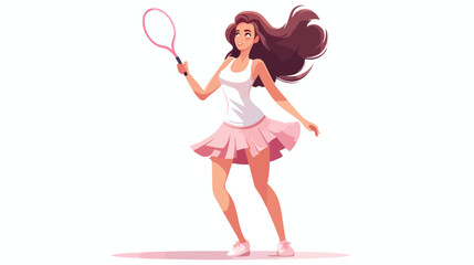 Pretty girl in summer dress playing badminton with