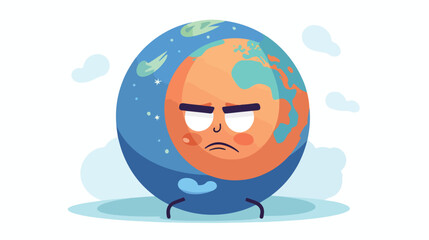 Planet cartoon character with unhappy sad face flat