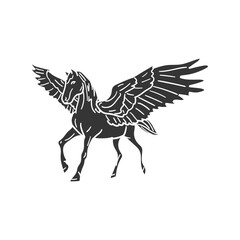 Pegasus Icon Silhouette Illustration. Fantasy Creatures Vector Graphic Pictogram Symbol Clip Art. Doodle Sketch Black Sign.