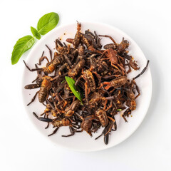 A delicacy of fried Tarantula, Cambodian street food style, isolated on white background 