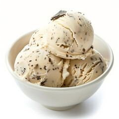 A bowl of white Truffle ice cream, gourmet and rare, isolated on white 