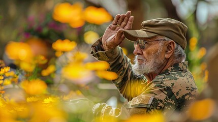 Obraz premium soldier on military cemetery
