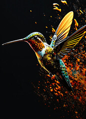 Hummingbird bird fauna colors vivid generative ai
