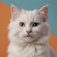 Fototapeta premium Majestic fluffy Cream-Colored Long-Haired Cat Posing Against a Neutral Background