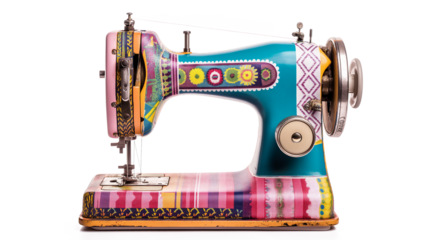 Colorful Sewing Machine with Thread isolated on a transparent background