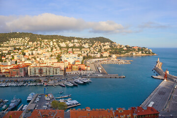 : Panorama of city and port in Nice, France