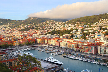 Panorama of city and port in Nice, France