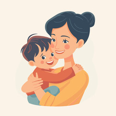 Flat Illustration of Mother Son Love, Mother Day
