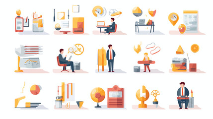 Project planning color flat icon set. Elegant style
