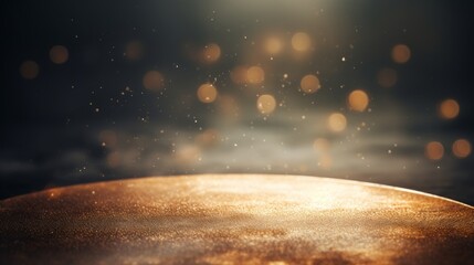 Magical Golden Dust Particles Floating Above Gleaming Surface. Generative AI
