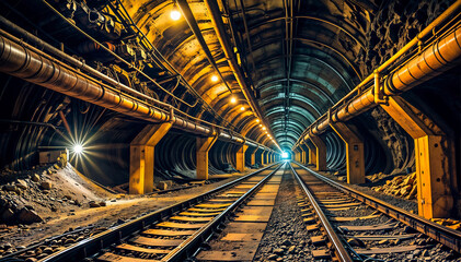 Obraz premium Large empty mining company tunnel. Generative AI
