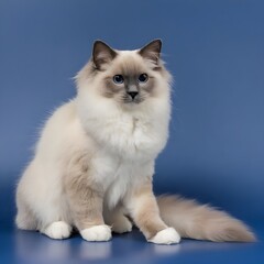 Majestic fluffy Cream-Colored Long-Haired Cat Posing Against a Neutral Background