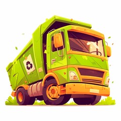 Fototapeta premium Environmentally themed green cartoon recycling truck, perfect for teaching kids about recycling and conservation in a fun way