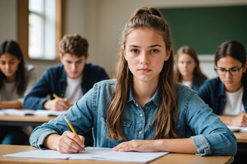Fototapeta premium Portrait of a student in class