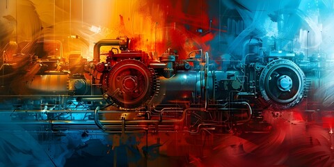 Showcasing Iconic Industrial Heat Engines and Innovative Engineering Through Vibrant Pop Art. Concept Industrial Heat Engines, Innovative Engineering, Vibrant Pop Art, Iconic Design