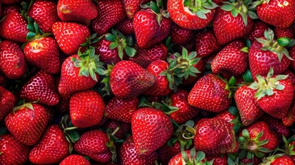 a background filled with ripe, red strawberries, showcasing a close-up texture of a luscious pile of these juicy fruits. SEAMLESS PATTERN