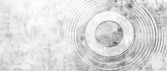White abstract background with white circle rings in faded distressed vintage grunge texture design