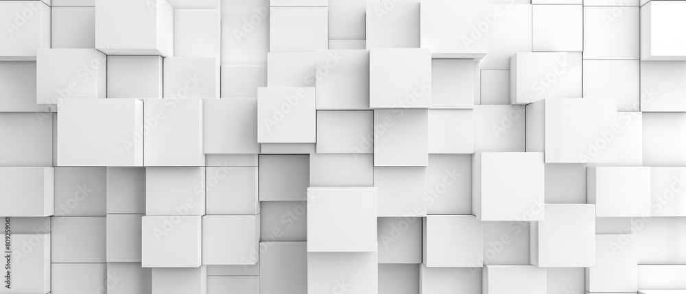 Poster uniform arrangement of pristine white cubes, creating a stark contrast against the plain background 