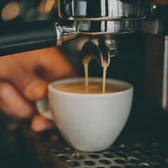 Coffee machine making a cappuccino and espresso hot drink in cafe close up video photorealistic 35mm film photography cinematic realistic close up