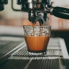 Coffee machine making a cappuccino and espresso hot drink in cafe close up video photorealistic 35mm film photography cinematic realistic close up
