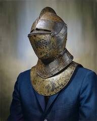A man with armor on his head