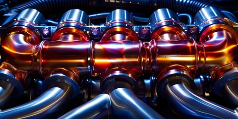 Precision-Engineered Exhaust Manifold for Peak Engine Performance. Concept Performance Upgrades, Automotive Engineering, Precision Manufacturing, Engine Efficiency, Exhaust Manifold