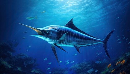 Fototapeta premium Giant Marlin fish in the ocean, beautiful view of marlin fish in the blue ocean