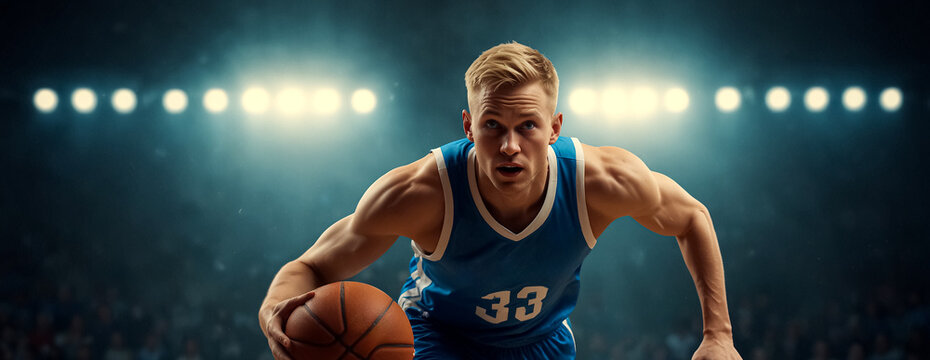 Basketball Player Dribbling. Close Up.