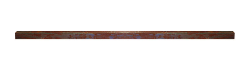 Rusty old metal horizontal medium length beam - on isolated transparent background.