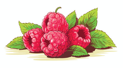 Raspberries with leaves engraved hand drawn vector
