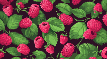 Raspberry seamless pattern with fresh ripe berries