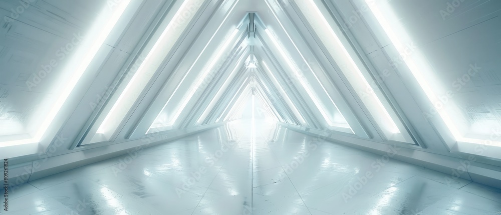 Aufkleber empty long light corridor modern white background futuristic sci fi triangle tunnel 3d rendering