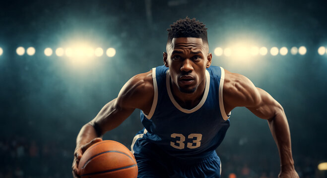 Basketball Player Dribbling. Close Up.