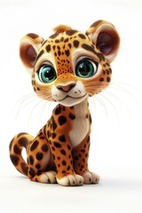 3D cartoon leopard on a white background