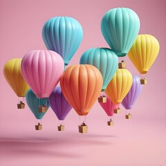 colorful hot air balloons against isolated color background abstract balloon art poster