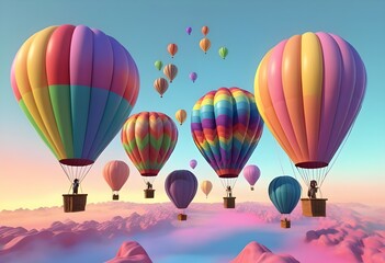 colorful hot air balloons against isolated color background abstract balloon art poster