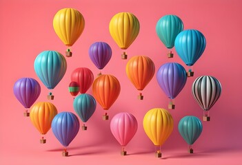 colorful hot air balloons against isolated color background abstract balloon art poster