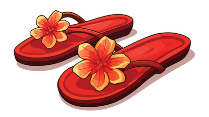 Red women slippers decorated with flowers isolated