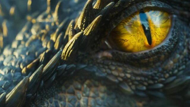 Yellow dragon eye close up.