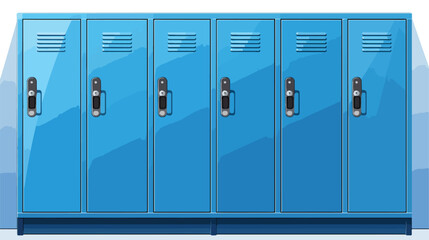 Row blue metal school or gym lockers with closed an
