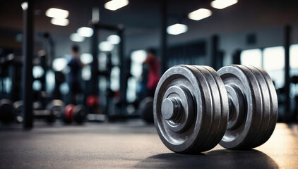 Close up of a dumbbell in the GYM with empty space