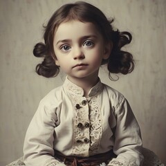 Portrait of a cute little girl in a vintage dress. Retro style.
