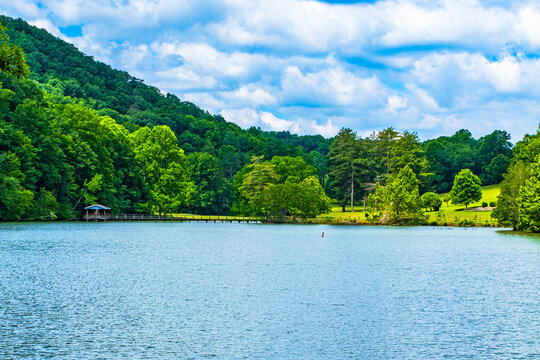 Peaceful Steele Creek lake with cupola in Bristol Tennessee.
