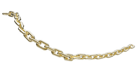 Golden chain isolated on a transparent background. 3D render of yellow metal chain.