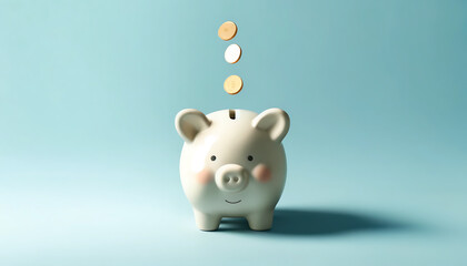 tirelire cochon  pour gérer les finances, isolé sur fond bleu