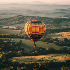 Fototapeta premium Colorful Hot Air Balloon with blurry background in aerial view.