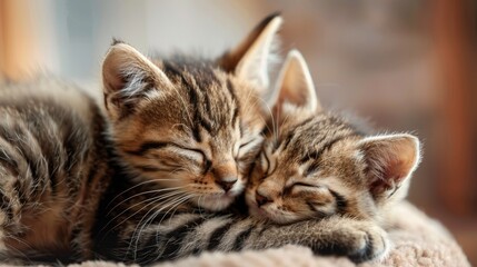 two little cats are playing. selective focus